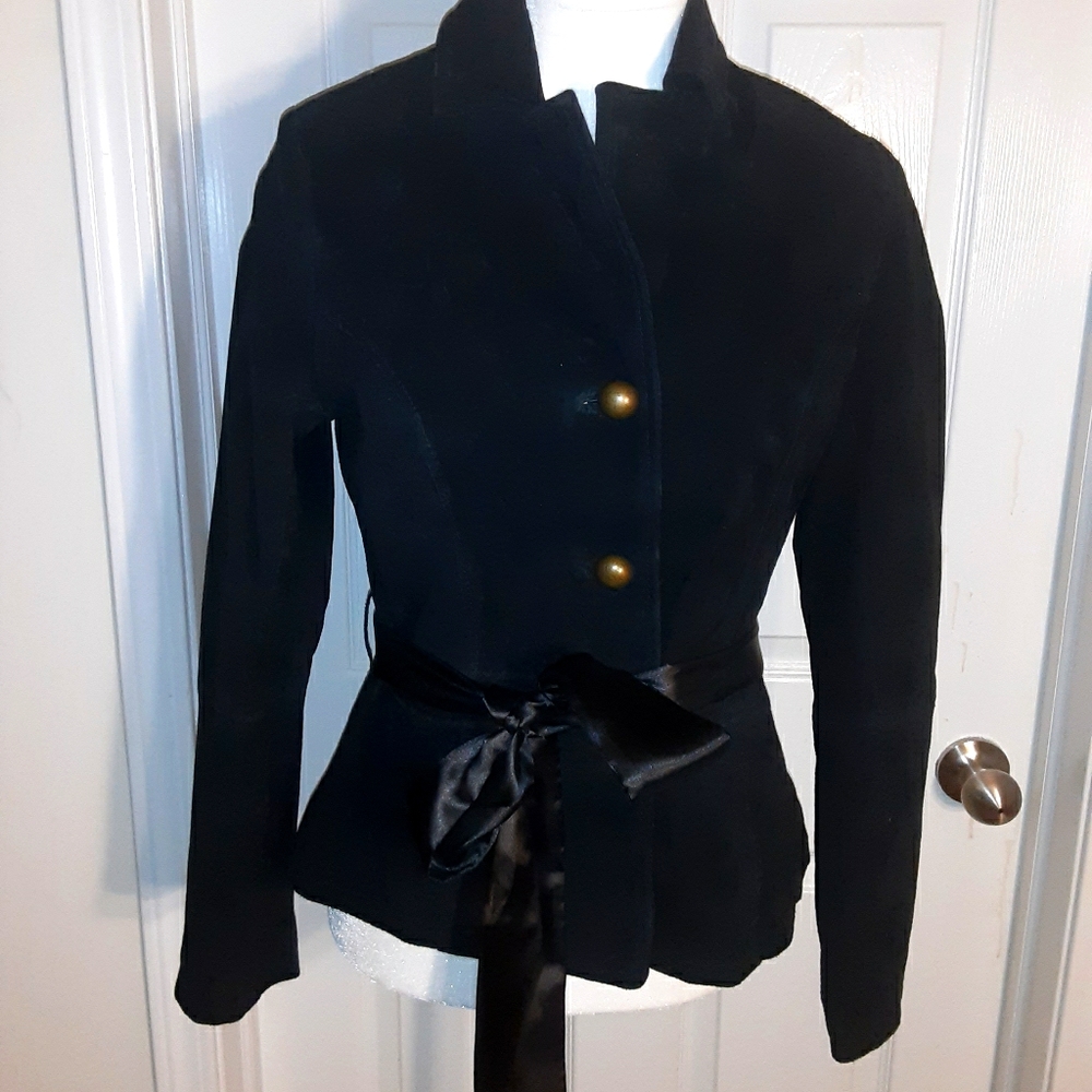Ruff Hewn Black Leather Jacket w/ Satin Be…